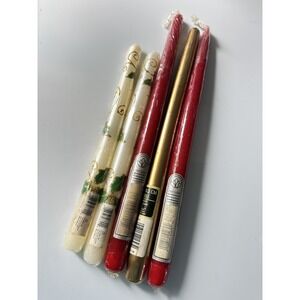 TAPERED CANDLES 12" & 9.5"‎ Colonial Cape Cod Carolina Red Gold Green Hollies